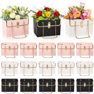 pumtus 15 pack flower paper gift bag, bouquet portable flower handbag box with metal chain, rectangle wedding gift wrap bag, small florist carrier bag for arrangements, valentine's day, birthday