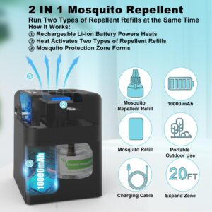 Ddrihlees Rechargeable Mosquito Repellent Outdoor with 20' Mosquito Protection Zone, Includes 108 Hr Mosquito Repellent Refill, No Candles or Flames, Bug Insect Repellent for Outdoor Indoor Patio