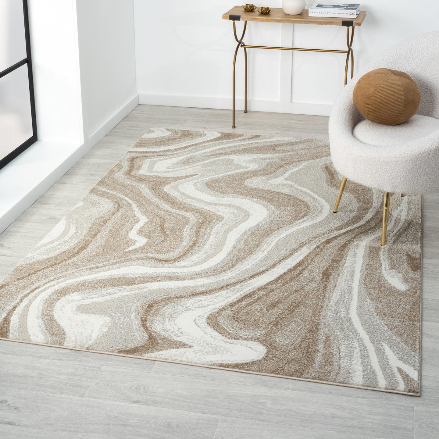 LUXE WEAVERS Marble Patterned Abstract Swirl Gold 5x7 Area Rug