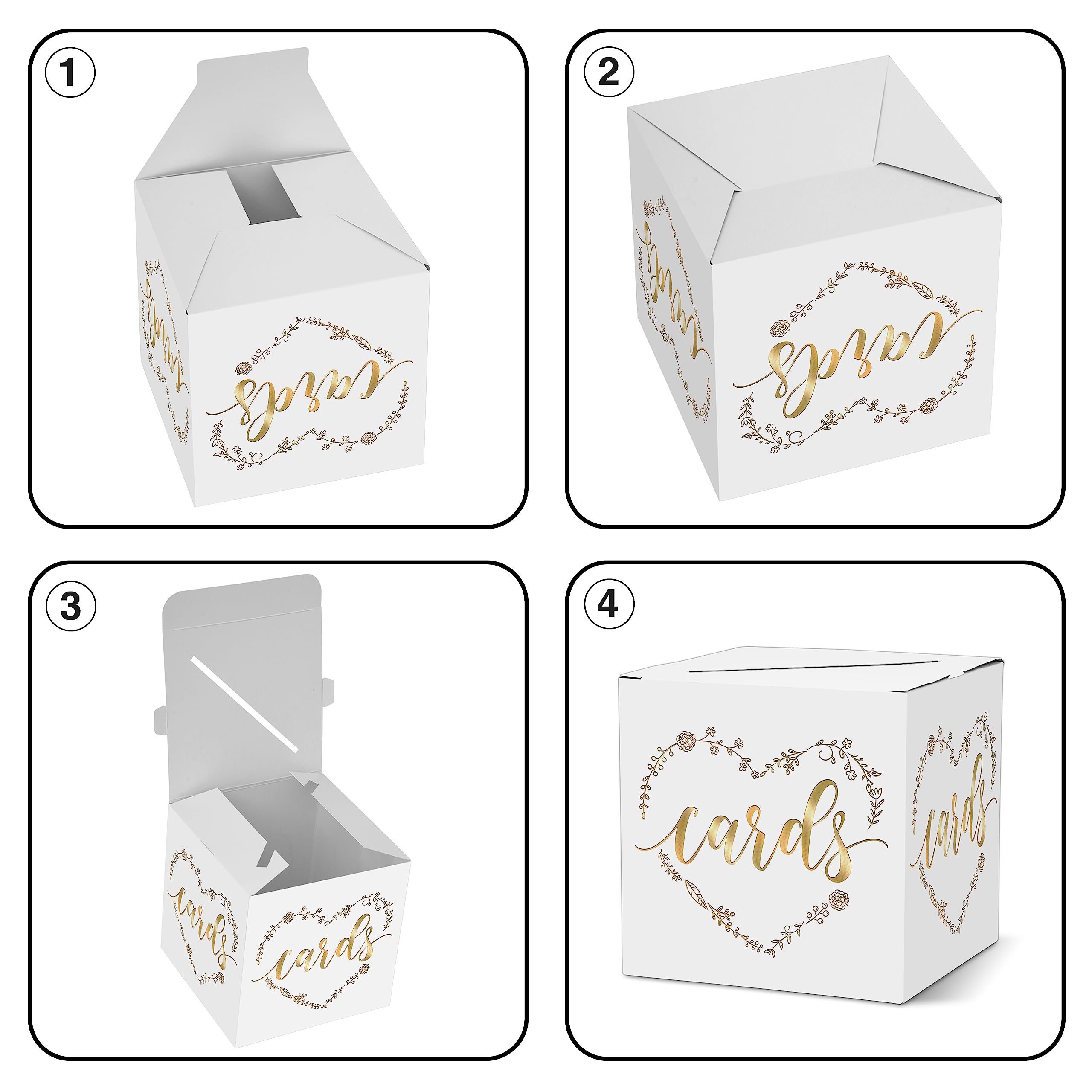 AWSICE Classic Heart Elegant Card Box – 1 Set Hot Stamping Card Receiving Box for Gift Envelope Money – Wedding Bridal Baby Shower Birthday Graduation Party Supplies Decorations (8"*8"*8", Gold)-A19