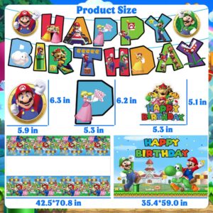 Mario Party Supplies Birthday Party Favors Super Mario Bros Birthday Decorations Include Banners, Backdrop,Tablecloth, Balloons, Cake Decoration, Cupcake Toppers, Hanging Swirls