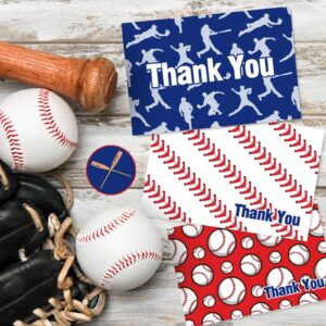 AnyDesign 36 Pack Baseball Thank You Cards with Envelopes Stickers 6 Design Red Blue Sports Thank You Note Cards Baseball Blank Cards for Birthday Baseball Season Games Supplies, 4 x 6 Inch