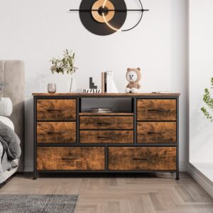 Jojoka 8 Dresser TV Stand with Power Outlet & LED for 55'' TV, Long Dresser for Bedroom with 8 Deep Drawers, Wide Console Table for Storage in Closet, Living Room, Entryway, Wood Top