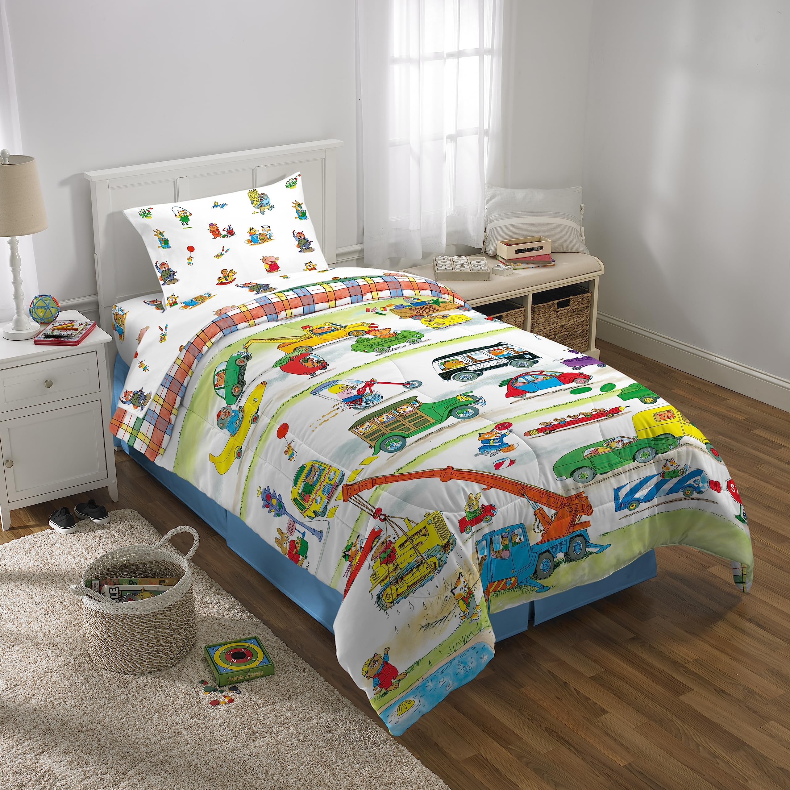 Franco Richard Scarry Book Kids Bedding Super Soft Sheet Set, Twin, (Official Licensed Product)