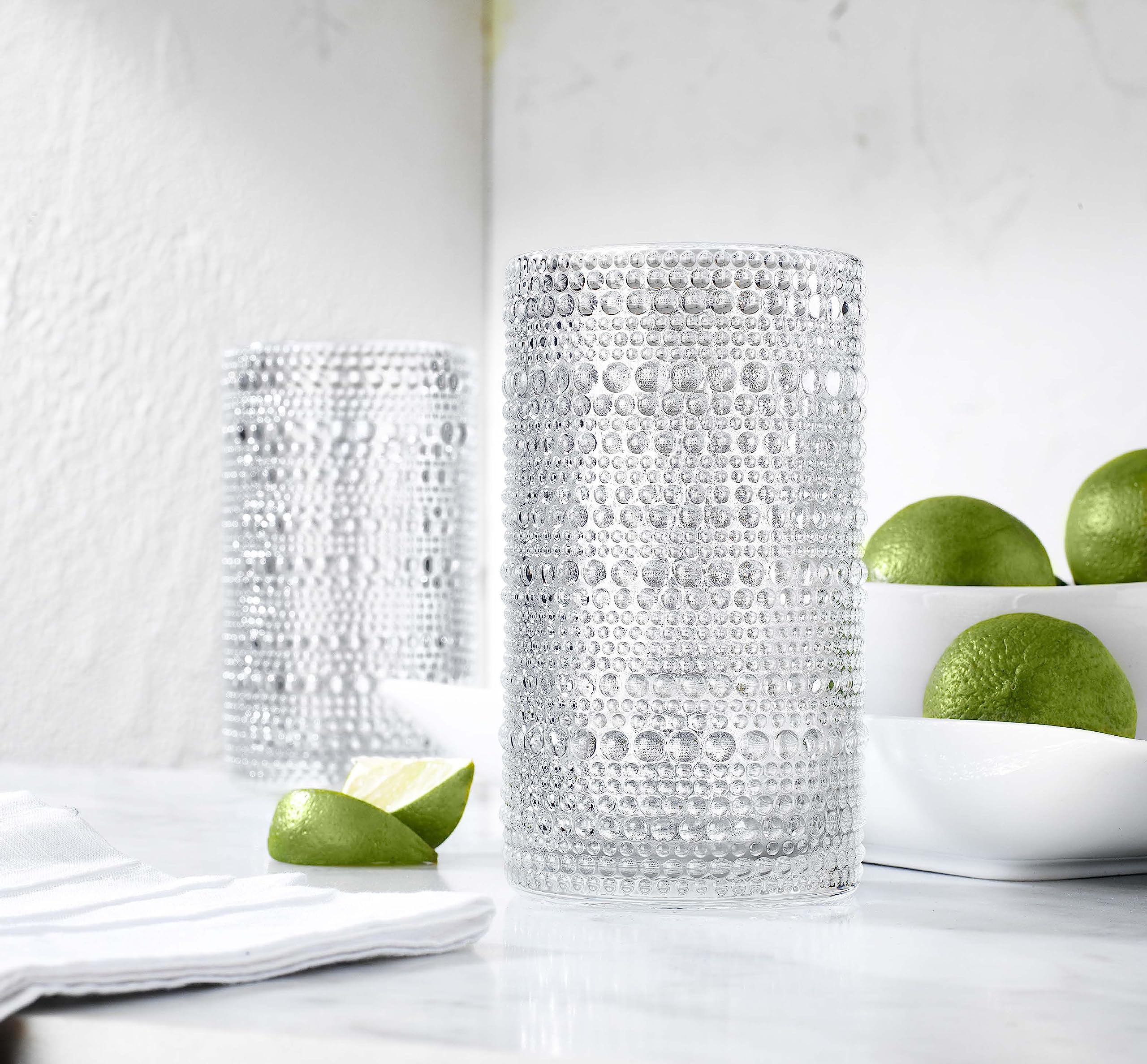 Glaver's Hobnail Drinking Glasses, Set of 4 Clear Vintage Beaded Glass Cups, 15 Oz. Cocktail Drinking Glassware Set, For Water Juice, Smoothies. Home, Dinner, Bar uses.