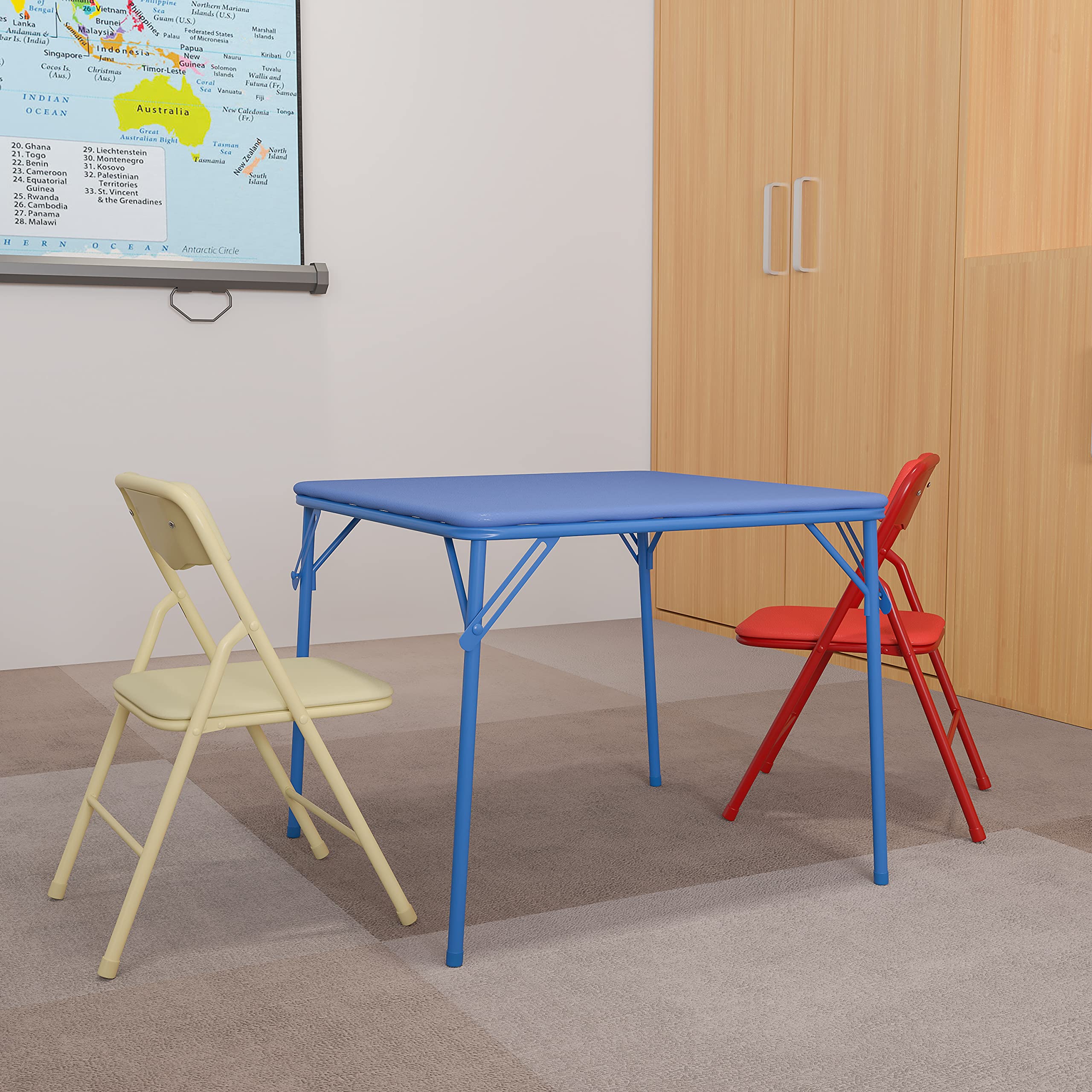 Flash Furniture Mindy Kids Colorful 3 Piece Folding Table and Chair Set & Mindy Kids Blue Folding Table