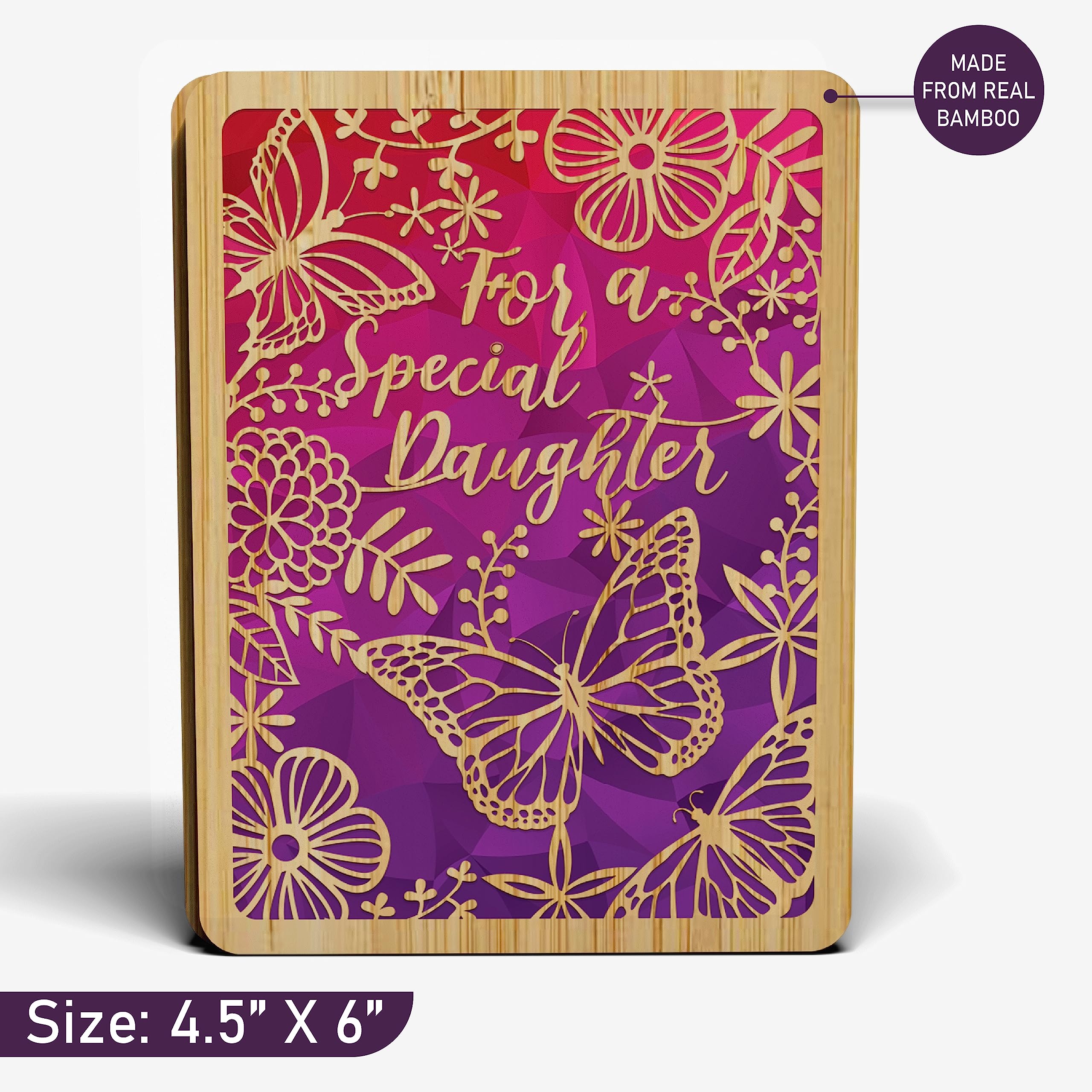 Daughter Birthday Card - | Made From Real Bamboo | 6" X 4.5" - 1 Pack (With Envelope) | Laser Cut, Butterfly Themed Birthday Card For Daughter or Step-Daughter | ( Birthday Card Daughter )