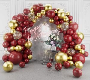 burgundy gold balloons arch garland kit-148pcs metallic confetti balloons for birthdays, anniversaries, new years, engagements, weddings & retirement party