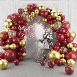 Burgundy Gold Balloons Arch Garland Kit-148Pcs Metallic Confetti Balloons for Birthdays, Anniversaries, New Years, Engagements, Weddings & Retirement Party