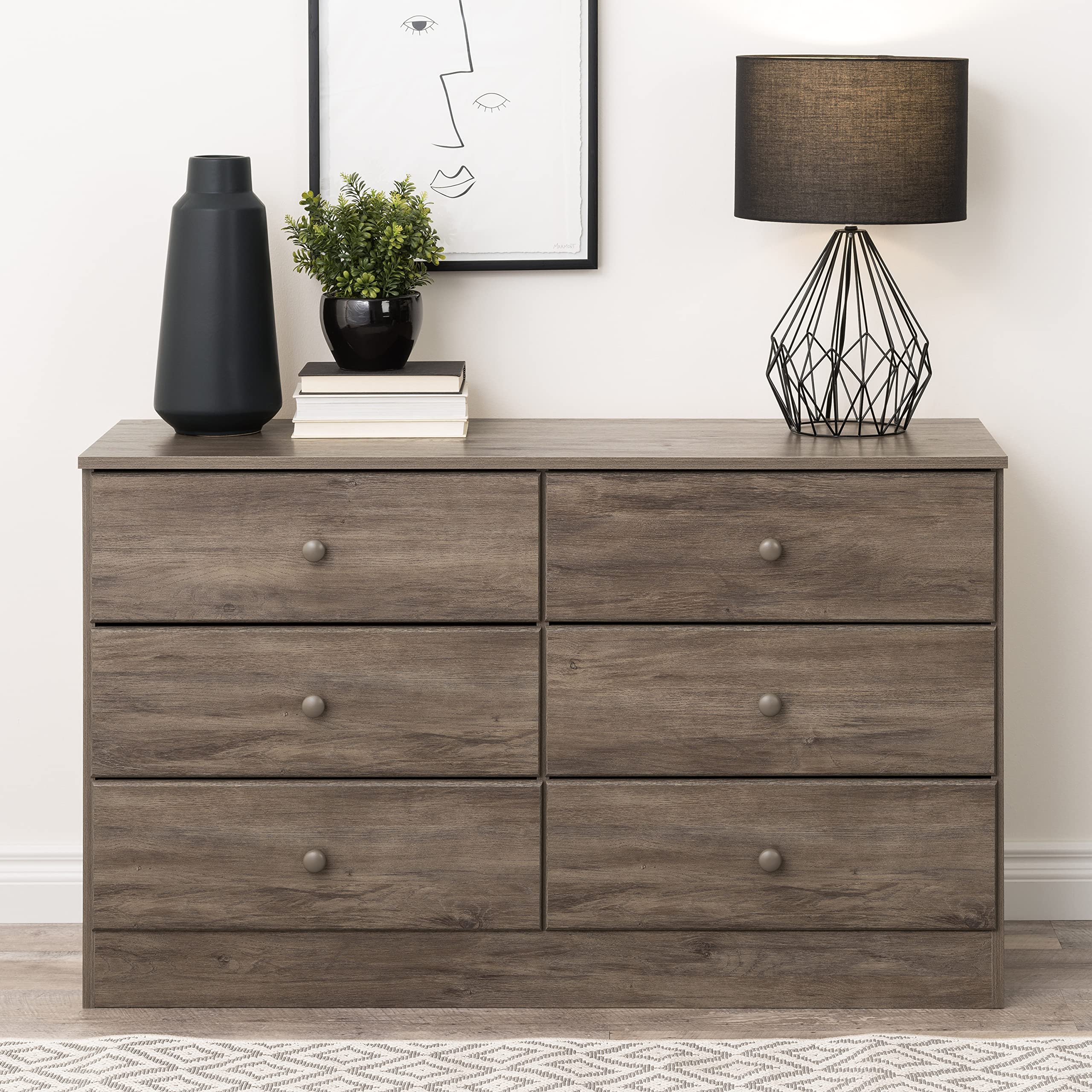 Prepac Astrid 6-Drawer Dresser, Drifted Gray & Astrid 4-Drawer Dresser, Drifted Gray