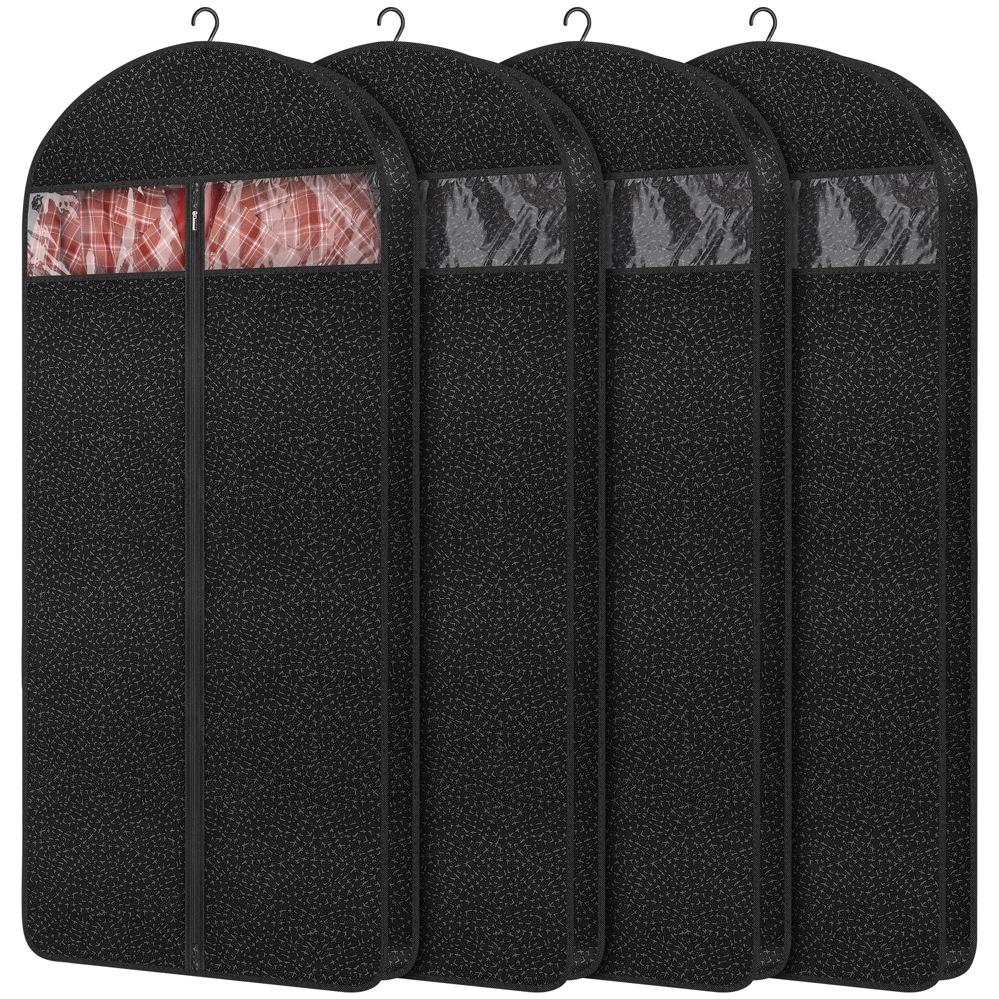 HuggieGems 4 Pack 61'' Garment Bags for Hanging Clothes Storage, Travel, Clear Dress Bags for Gowns Long, Suit Bags for Closet Storage, Black