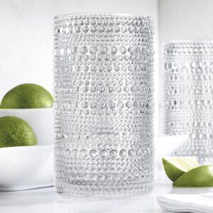 Glaver's Hobnail Drinking Glasses, Set of 4 Clear Vintage Beaded Glass Cups, 15 Oz. Cocktail Drinking Glassware Set, For Water Juice, Smoothies. Home, Dinner, Bar uses.