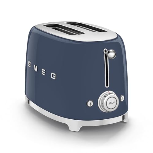 SMEG 2 Slice Toaster with 6 Presets and Defrost Function and Removable Crumb Tray (Navy)