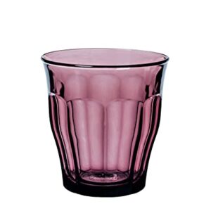 Duralex Made In France Picardie Glass Tumbler Drinking Glasses Set of 4. Size 8-3/8 oz, Mixed Colors: Plum, Green Marine Blue, Grey.