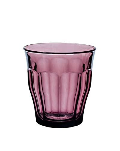 Duralex Made In France Picardie Glass Tumbler Drinking Glasses Set of 4. Size 8-3/8 oz, Mixed Colors: Plum, Green Marine Blue, Grey.