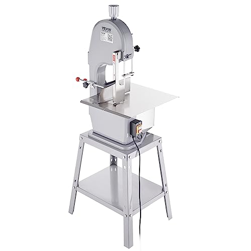 Commercial Electric Meat Bandsaw, 1500W Stainless Steel Vertical Bone Sawing Machine, Workbeach 19.3" x 15", 0.16-7.9 Inch Cutting Thickness, Frozen Meat Cutter with 6 Blades for Rib Pork Beef