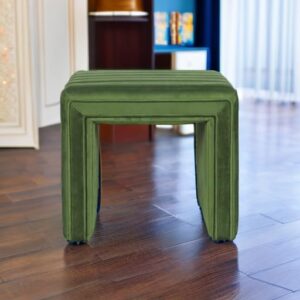 HomePop Modern Channel Tufted Velvet Ottoman Home Décor|Ottoman for Living Room & Bedroom - Green