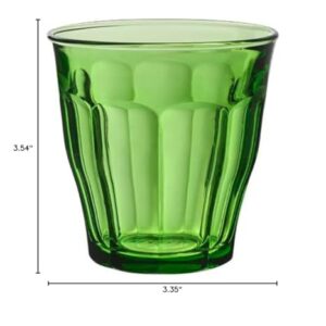 Duralex Made In France Picardie Glass Tumbler Drinking Glasses Set of 4. Size 8-3/8 oz, Mixed Colors: Plum, Green Marine Blue, Grey.