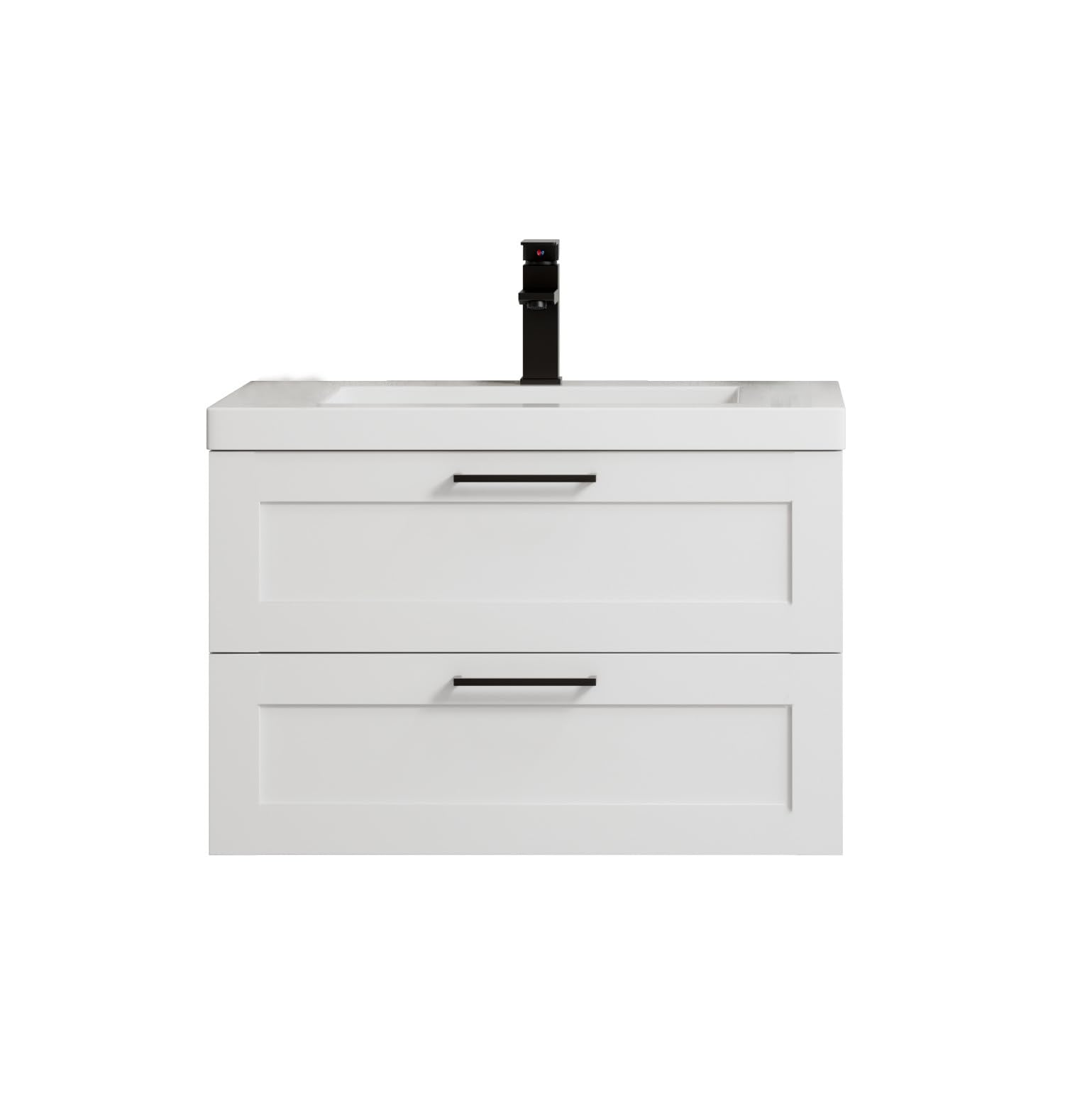 Flairwood Decor Bathroom Vanity Cosmo 30 Inches Cosmo White - Includes Wall Mounted Cabinet with 2 Large Drawers and White Countertop with Integrated Sink - Assembled Vanity