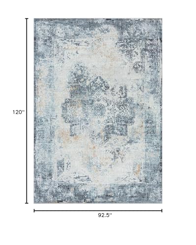 LUXE WEAVERS Blue 8x10 Mosaic Tile Area Rug with Distressed Effect