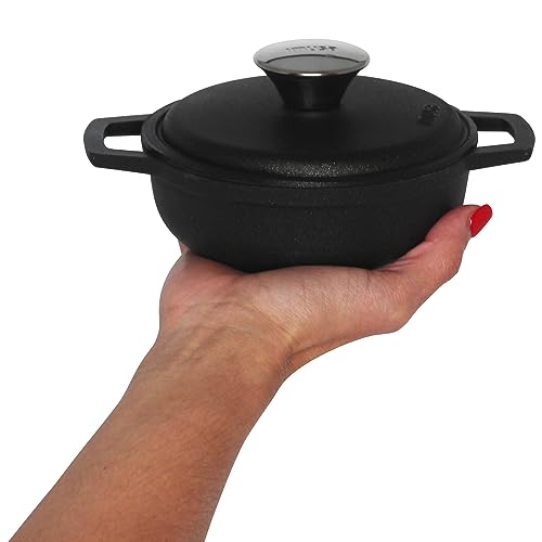 IMUSA Traditional Colombian Mini Nonstick Caldero (Dutch Oven) for Cooking and Serving, 0.7 Quart, Silver,Black