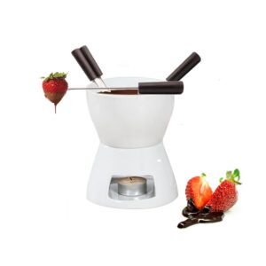 corjeejor fondue pot set with 4 forks ceramic butter warmer set premium tea light porcelain melting pot for chocolate cheese caramel