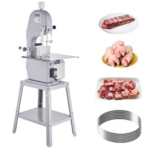 commercial electric meat bandsaw, 1500w stainless steel vertical bone sawing machine, workbeach 19.3" x 15", 0.16-7.9 inch cutting thickness, frozen meat cutter with 6 blades for rib pork beef