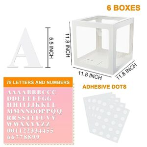 QPEY Thickened 6 PCs Baby Shower Boxes with 78 Letters,Baby Blocks for Baby Shower, Clear Balloon Boxes for Baby Shower and Birthday Party,Prom Boxes(6 PCs Boxes)