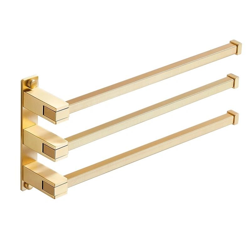 Swivel Towel Rack 3 Swing Arm Bathroom Towel Bar Wall Mounted Thick Brass Rustproof Hanging Holder Brushed Gold Finish Shower Room, Kitchen,Three