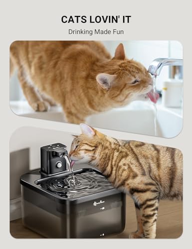 DownyPaws Battery Operated Cat Water Fountain, 84oz/2.5L Fursink Wireless Pet Water Fountain for Cats Inside, Automatic Cat Waterer Fountain with Motion Sensor, Ultra Quiet Pump, BPA-Free, Black