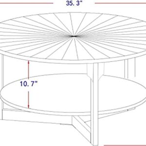 DS-HOMEPORT Wood Round Coffee Table for Living Room, 2 Tier Circle Rustic Coffee Table with Storage, Coffee Table for Apartment, Easy Assembly (Dark Brown,35" Dx35 Wx18 H)