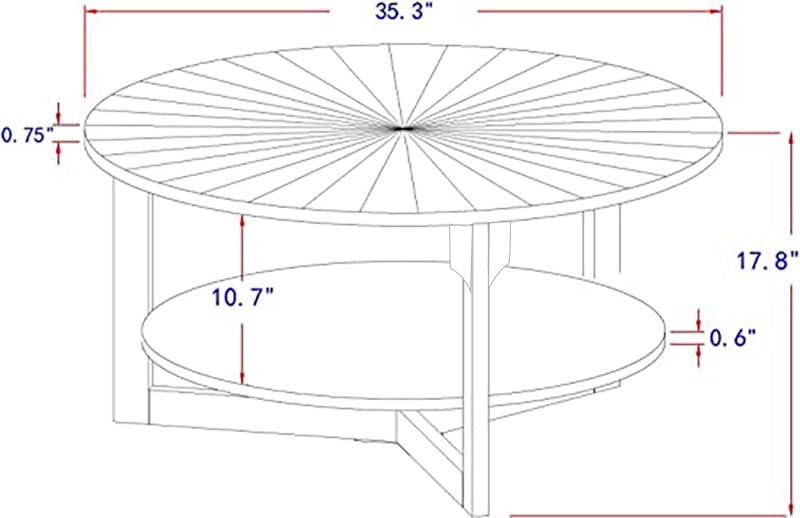 DS-HOMEPORT Wood Round Coffee Table for Living Room, 2 Tier Circle Rustic Coffee Table with Storage, Coffee Table for Apartment, Easy Assembly (Dark Brown,35" Dx35 Wx18 H)