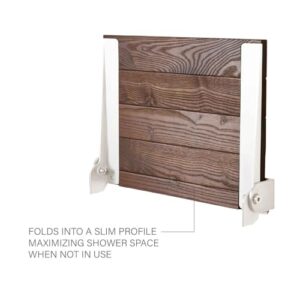 Seachrome 18 inch Silhouette Slimline Folding Wall Mount Shower Bench Seat, Natural Ash Wood Thermacor Seat with White Frame