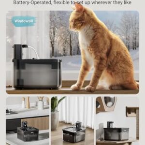 DownyPaws Battery Operated Cat Water Fountain, 84oz/2.5L Fursink Wireless Pet Water Fountain for Cats Inside, Automatic Cat Waterer Fountain with Motion Sensor, Ultra Quiet Pump, BPA-Free, Black