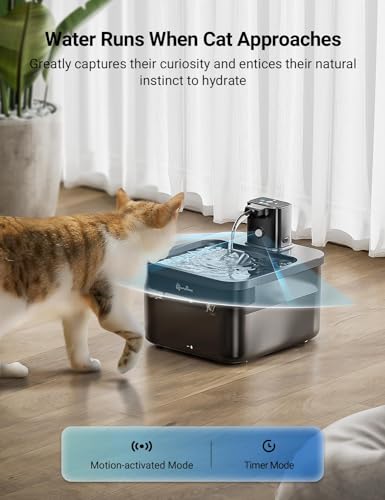 DownyPaws Battery Operated Cat Water Fountain, 84oz/2.5L Fursink Wireless Pet Water Fountain for Cats Inside, Automatic Cat Waterer Fountain with Motion Sensor, Ultra Quiet Pump, BPA-Free, Black