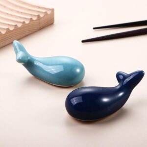 Vctitil 4 Pack Ceramic Whale Chopsticks Holder Cartoon Creative Spoon Rack Fork Knife Rack Table Decor,Kitchen Dinning Table Decoration(Multi)