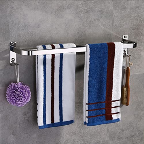 Towel Rail Bar, 304 Stainless Steel Double Towel Holder, 40cm/16Inches Wall Mounted Polished Bath Towel Rack for Bathroom and Kitchen, Silver (Size : 60cm)