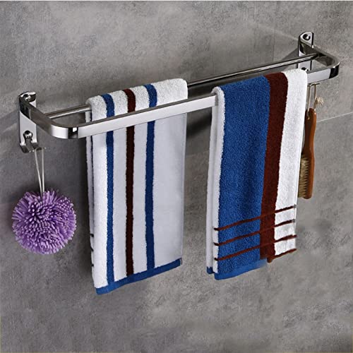 Towel Rail Bar, 304 Stainless Steel Double Towel Holder, 40cm/16Inches Wall Mounted Polished Bath Towel Rack for Bathroom and Kitchen, Silver (Size : 60cm)