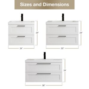 Flairwood Decor Bathroom Vanity Cosmo 30 Inches Cosmo White - Includes Wall Mounted Cabinet with 2 Large Drawers and White Countertop with Integrated Sink - Assembled Vanity