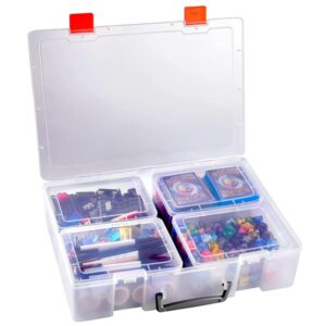 chemlliy portable plastic storage box, art & craft organizer with handle, clear storage bins container for organizing tool, craft, bead, lego, sewing