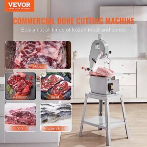 Commercial Electric Meat Bandsaw, 1500W Stainless Steel Vertical Bone Sawing Machine, Workbeach 19.3" x 15", 0.16-7.9 Inch Cutting Thickness, Frozen Meat Cutter with 6 Blades for Rib Pork Beef