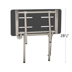 32-inch x 15-inch ADA Bariatric Folding Wall Mount Bathroom Shower Seat Bench with Legs, Matte Black Phenolic Seat