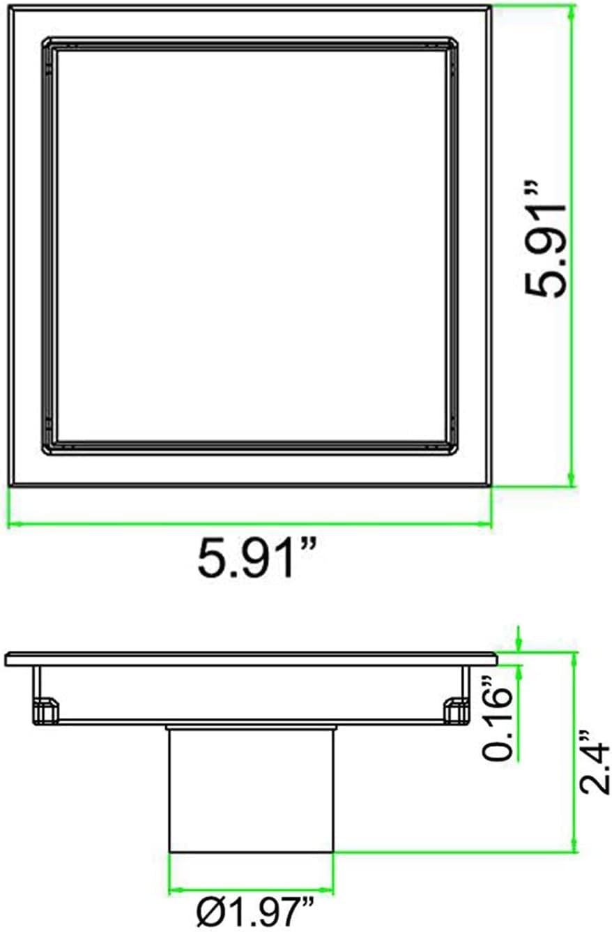 ARAUSK Shower Drain, 6 Inch Square Shower Floor Drain with Flange Reversible 2-in-1 Cover Tile Insert Grate Removable SUS 304 Stainless Steel Bathtub Drain Hair Catcher/Bathtub Protector for Bath