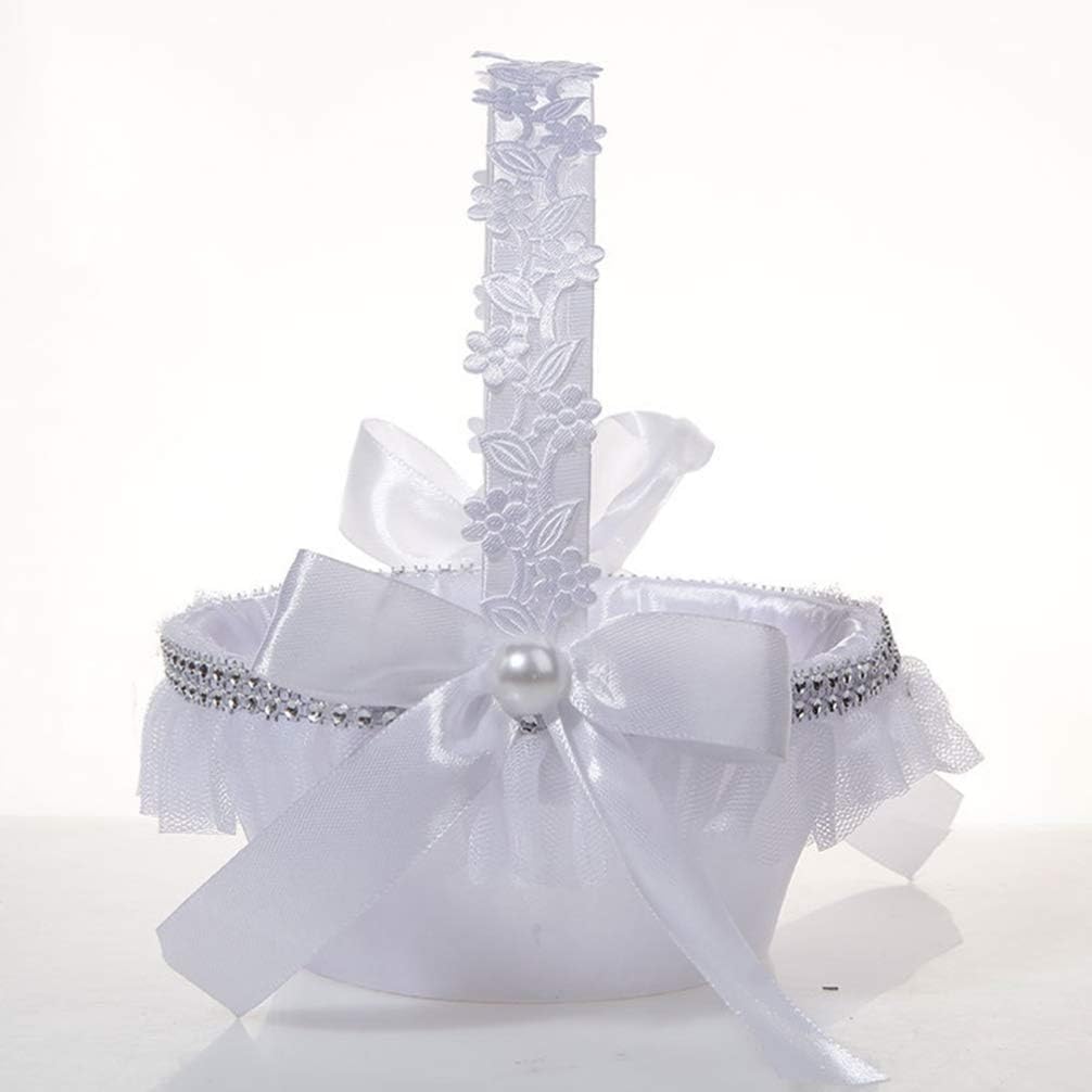 Wedding Flower Girl Basket Crystal Pearl Baskets White Flower Basket Bride Storage Baskets Candy Gift Basket for Wedding Birthday Party Favor