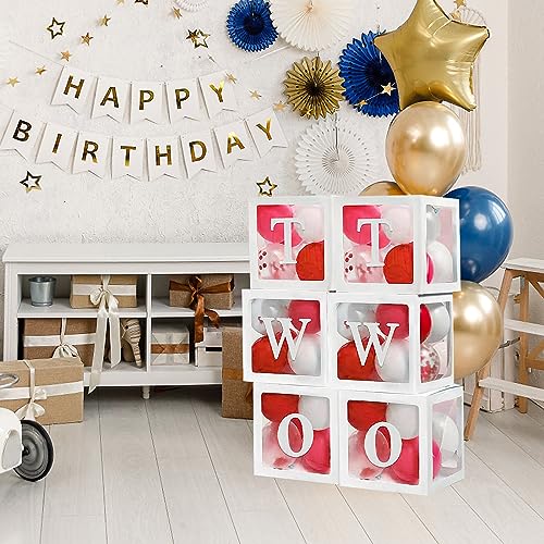 QPEY Thickened 6 PCs Baby Shower Boxes with 78 Letters,Baby Blocks for Baby Shower, Clear Balloon Boxes for Baby Shower and Birthday Party,Prom Boxes(6 PCs Boxes)