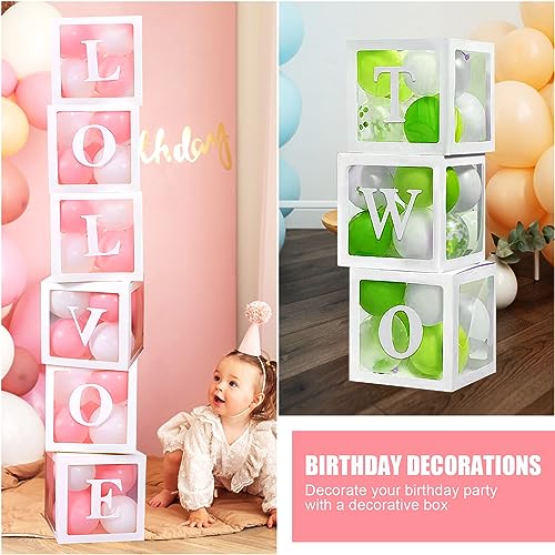 QPEY Thickened 6 PCs Baby Shower Boxes with 78 Letters,Baby Blocks for Baby Shower, Clear Balloon Boxes for Baby Shower and Birthday Party,Prom Boxes(6 PCs Boxes)