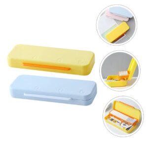 STOBOK 2pcs Box Double Layer Pencil Case Blue Pencil Case Yellow Pencil Case Plastic Pencil Box Pencil Storage Case Hard Pencil Case Pencil Box Pp Men and Women Storage Penholder