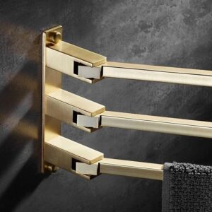 Swivel Towel Rack 3 Swing Arm Bathroom Towel Bar Wall Mounted Thick Brass Rustproof Hanging Holder Brushed Gold Finish Shower Room, Kitchen,Three