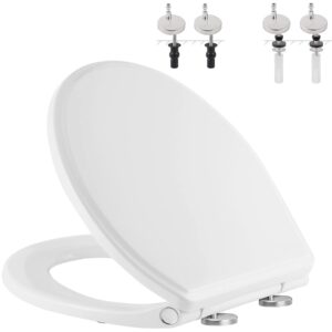 Hibbent Premium Round Toilet Seat with Cover(Oval) Quiet Close with Bidet Attachment for Toilet