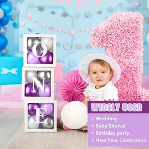 QPEY Thickened 6 PCs Baby Shower Boxes with 78 Letters,Baby Blocks for Baby Shower, Clear Balloon Boxes for Baby Shower and Birthday Party,Prom Boxes(6 PCs Boxes)